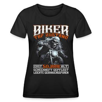 Motorradfahrer & Biker 50. Geburtstag - Frauen Funktions-T-Shirt - Schwarz - Vorne - AI Model Female 172 light (172cm)