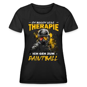 Ich brauch keine Therapie ich geh zum Paintball - Frauen Funktions-T-Shirt - Schwarz - Vorne - AI Model Female 172 light (172cm)