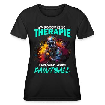 Ich brauch keine Therapie ich geh zum Paintball - Frauen Funktions-T-Shirt - Schwarz - Vorne - AI Model Female 172 light (172cm)