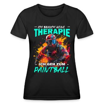 Ich brauch keine Therapie ich geh zum Paintball - Frauen Funktions-T-Shirt - Schwarz - Vorne - AI Model Female 172 light (172cm)