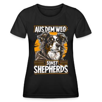 Aus dem Weg sonst Shepherds | Australian Shepherd - Frauen Funktions-T-Shirt - Schwarz - Vorne - AI Model Female 172 light (172cm)