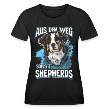 Aus dem Weg sonst Shepherds | Australian Shepherd - Frauen Funktions-T-Shirt - Schwarz - Vorne - AI Model Female 172 light (172cm)