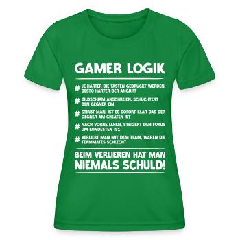 Gamer Logik | Gaming & Zocken - Frauen Funktions-T-Shirt - Kelly Green - Vorne - AI Model Female 172 dark (172cm)