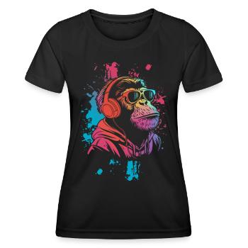 DJ Monkey Affen mit Kopfhörer und Sonnenbrille - Frauen Funktions-T-Shirt - Schwarz - Vorne - AI Model Female 172 light (172cm)