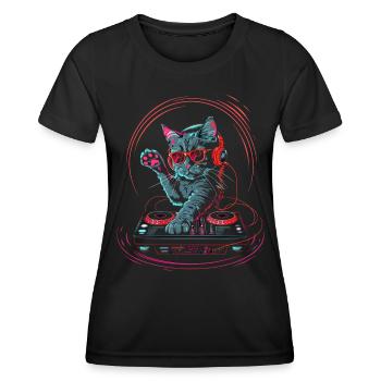 DJ Katze mit Kopfhörer und Sonnenbrille | DJ Cat - Frauen Funktions-T-Shirt - Schwarz - Vorne - AI Model Female 172 light (172cm)