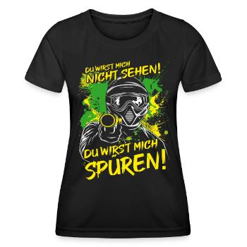 Paintball Sprüche | Paintballer | Paintballspieler - Frauen Funktions-T-Shirt - Schwarz - Vorne - AI Model Female 172 light (172cm)