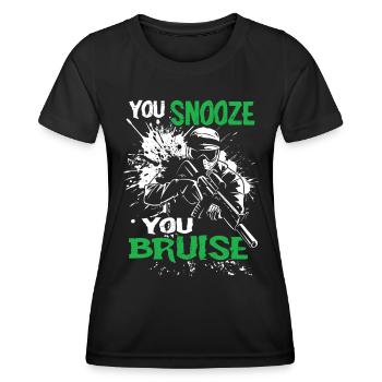 Paintball disant que vous dormez, vous avez des ecchymoses | Paintball - T-shirt sport Femme - noir - Devant - AI Model Female 172 light (172cm)