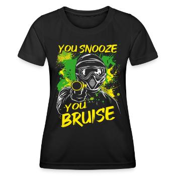 Paintball disant que vous dormez, vous avez des ecchymoses | Paintball - T-shirt sport Femme - noir - Devant - AI Model Female 172 light (172cm)