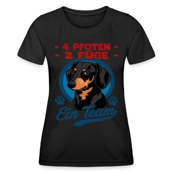4 Pfoten 2 Füße ein Team Dackel | Dachshund - Frauen Funktions-T-Shirt - Schwarz - Vorne - AI Model Female 172 light (172cm)