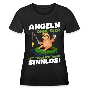 Angeln ohne Bier ist möglich aber sinnlos Faultier - Frauen Funktions-T-Shirt - Schwarz - Vorne - AI Model Female 172 light (172cm)
