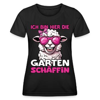 Ich bin hier die Garten Schäffin | Chefin Gärtner - Frauen Funktions-T-Shirt - Schwarz - Vorne - AI Model Female 172 light (172cm)