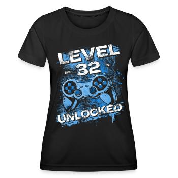 Gamer Level 32 Unlocked - Gaming - Frauen Funktions-T-Shirt - Schwarz - Vorne - AI Model Female 172 light (172cm)
