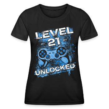 Gamer Level 21 Unlocked - Gaming - Frauen Funktions-T-Shirt - Schwarz - Vorne - AI Model Female 172 light (172cm)