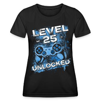 Gamer Level 25 Unlocked - Gaming - Frauen Funktions-T-Shirt - Schwarz - Vorne - AI Model Female 172 light (172cm)