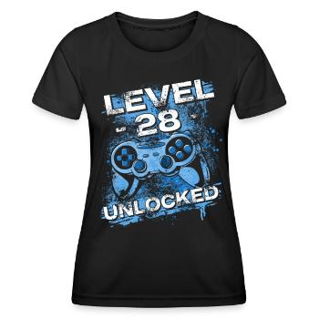 Gamer Level 28 Unlocked - Gaming - Frauen Funktions-T-Shirt - Schwarz - Vorne - AI Model Female 172 light (172cm)
