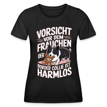 Vorsicht vor dem Frauchen Border Collie Hütehund - Frauen Funktions-T-Shirt - Schwarz - Vorne - AI Model Female 172 light (172cm)