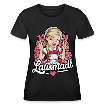 Lausmadl Tracht Dirndl Ersatz - Frauen Funktions-T-Shirt - Schwarz - Vorne - AI Model Female 172 light (172cm)