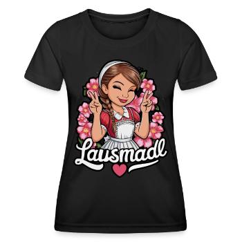 Lausmadl Tracht Dirndl Ersatz - Frauen Funktions-T-Shirt - Schwarz - Vorne - AI Model Female 172 light (172cm)