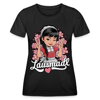 Lausmadl Tracht Dirndl Ersatz - Frauen Funktions-T-Shirt - Schwarz - Vorne - AI Model Female 172 light (172cm)