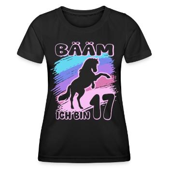 Bääm ich bin 17 | Pferde Mädchen | Reiterin - Frauen Funktions-T-Shirt - Schwarz - Vorne - AI Model Female 172 light (172cm)