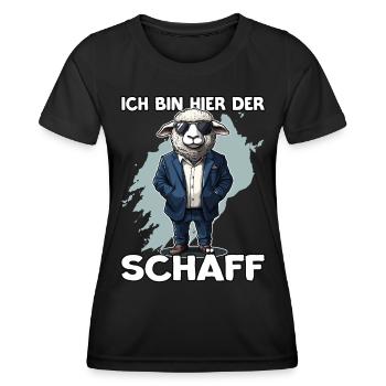 Ich bin hier der Chef Schäff | Chef | Teamleiter - Frauen Funktions-T-Shirt - Schwarz - Vorne - AI Model Female 172 light (172cm)