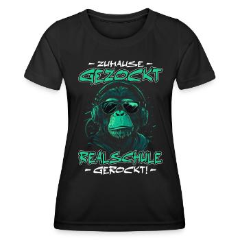 Zuhause gezockt Realschule gerockt Schulabschluss - Frauen Funktions-T-Shirt - Schwarz - Vorne - AI Model Female 172 light (172cm)