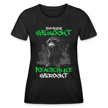 Zuhause gezockt Realschule gerockt Schulabschluss - Frauen Funktions-T-Shirt - Schwarz - Vorne - AI Model Female 172 light (172cm)