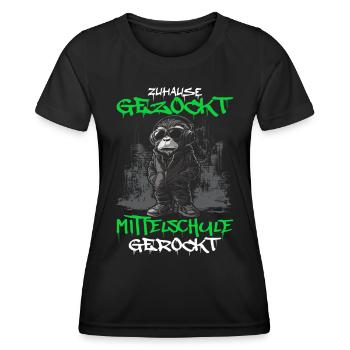 Zuhause gezockt Mittelschule gerockt Affe - Frauen Funktions-T-Shirt - Schwarz - Vorne - AI Model Female 172 light (172cm)