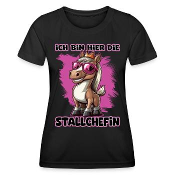 Ich bin hier die Stallchefin Pferdemädchen Reiter - Frauen Funktions-T-Shirt - Schwarz - Vorne - AI Model Female 172 light (172cm)