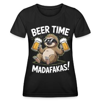Bier Faultier | Beer Time Madafakas Sloth - Frauen Funktions-T-Shirt - Schwarz - Vorne - AI Model Female 172 light (172cm)