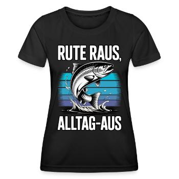 Angeln | Rute raus Alltag aus | Angler - Frauen Funktions-T-Shirt - Schwarz - Vorne - AI Model Female 172 light (172cm)