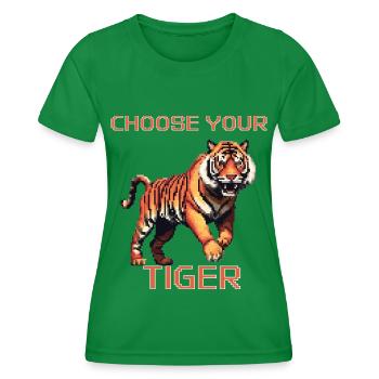 Wählen Sie Ihren Tiger | 8bit Tiger Abenteuer - Frauen Funktions-T-Shirt - Kelly Green - Vorne - AI Model Female 172 dark (172cm)