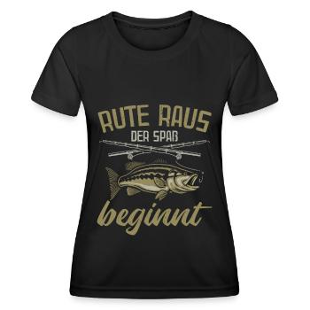 Rute raus | Angler Geschenk Angeln Fischen Lustig - Frauen Funktions-T-Shirt - Schwarz - Vorne - AI Model Female 172 light (172cm)