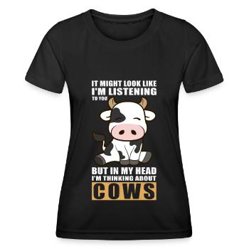 Kühe Kuh Kuhmuster Rinder Kuhliebhaber Geschenk - Frauen Funktions-T-Shirt - Schwarz - Vorne - AI Model Female 172 light (172cm)