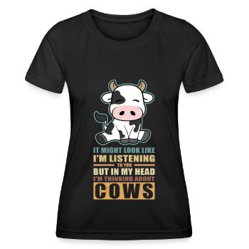 Kühe Kuh | Kuhmuster Rinder Kuhliebhaber Geschenk - Frauen Funktions-T-Shirt - Schwarz - Vorne - AI Model Female 172 light (172cm)
