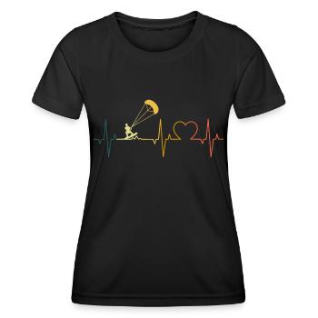 Retro Kitesurfer Heartbeat Kitesurf Kiteboarding - T-shirt sport Femme - noir - Devant - AI Model Female 172 light (172cm)