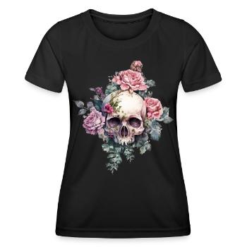Crâne avec des roses - T-shirt sport Femme - noir - Devant - AI Model Female 172 light (172cm)
