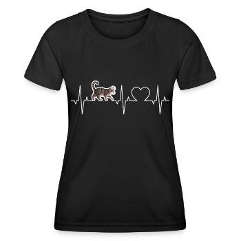 Cat Heartbeat Cats ECG Domestic Cat Pulse - Women's Functional T-Shirt - black - Front - AI Model Female 172 light (172cm)