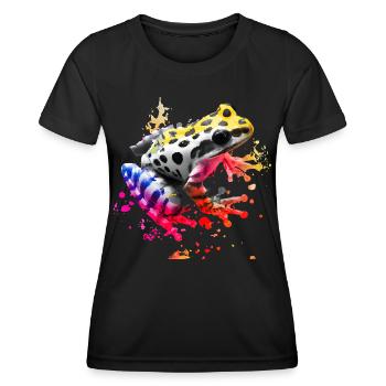 Bunter Frosch mit Farbspritzern - Frauen Funktions-T-Shirt - Schwarz - Vorne - AI Model Female 172 light (172cm)