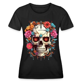 Cyborg Skull Robot Android Sugar Skull - T-shirt sport Femme - noir - Devant - AI Model Female 172 light (172cm)