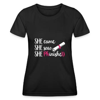 PhD Graduate Doktorgrad Ph.D. Promotion - Frauen Funktions-T-Shirt - Schwarz - Vorne - AI Model Female 172 light (172cm)