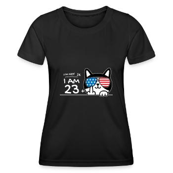 I'm Not 24, I Am 23 Plus 1 Middle Finger Cat Flip - Women's Functional T-Shirt - black - Front - AI Model Female 172 light (172cm)