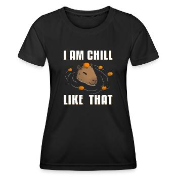 Capybara I am Chill Like that Orange meme - Women's Functional T-Shirt - black - Front - AI Model Female 172 light (172cm)