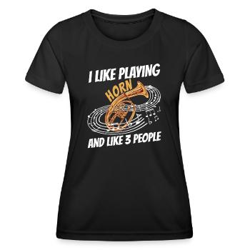 J’aime jouer du cor et 3 personnes - T-shirt sport Femme - noir - Devant - AI Model Female 172 light (172cm)