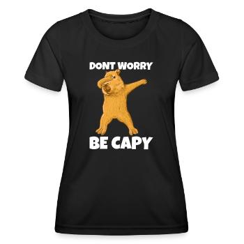 Capybara don't Worry be Capy - Frauen Funktions-T-Shirt - Schwarz - Vorne - AI Model Female 172 light (172cm)