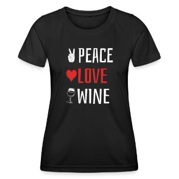 Peace Love Wein - Herz - Frauen Funktions-T-Shirt - Schwarz - Vorne - AI Model Female 172 light (172cm)