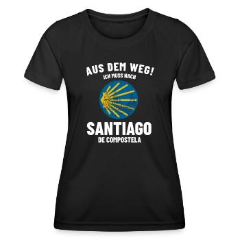 Aus dem Weg Ich muss nach Santiago - Pilgern - Frauen Funktions-T-Shirt - Schwarz - Vorne - AI Model Female 172 light (172cm)