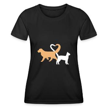 Mignon chien et chat sillhouette avec un coeur - T-shirt sport Femme - noir - Devant - AI Model Female 172 light (172cm)