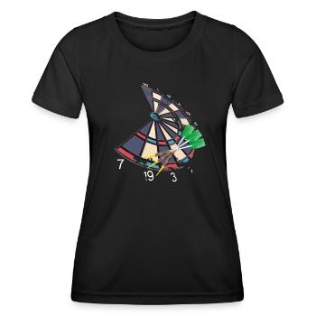 Dartscheibe mit Pfeilen, im Vintage Polygon Design - Frauen Funktions-T-Shirt - Schwarz - Vorne - AI Model Female 172 light (172cm)