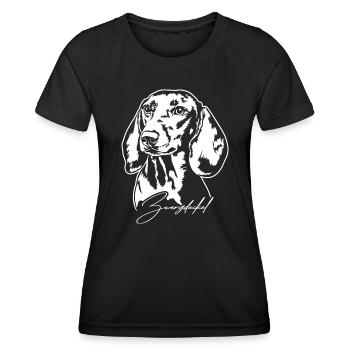 Zwergdackel Portrait Hundeportrait Hunde Wilsigns - Frauen Funktions-T-Shirt - Schwarz - Vorne - AI Model Female 172 light (172cm)